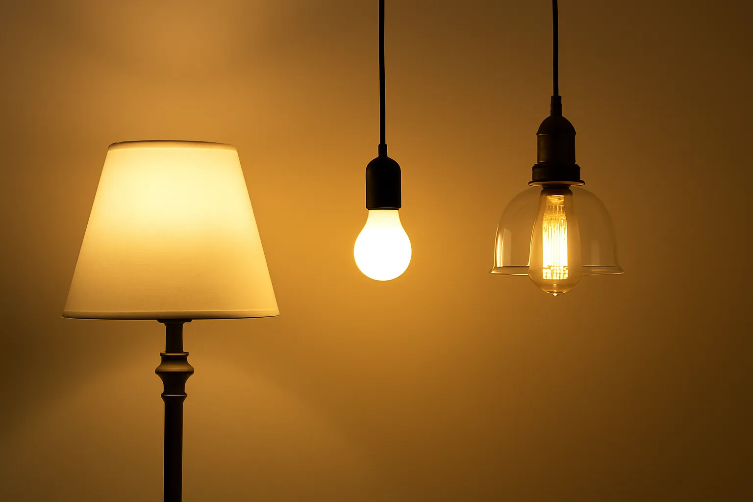 Wohnraum mit geplanter Beleuchtung aus mehreren Lichtquellen